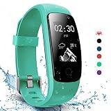 AngelaKerry Slim Touch Wasserdicht Fitness Tracker Mit Herzfrequenz,Smart Fitness Armbanduhr Pulsuhr Schrittzähler,Bluetooth Schwimmen Activity Tracker Gps Für Herren/Damen (Grün)