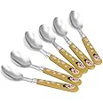 Pure Source India Flower & Snowman Theme Stainless Steel Spoon for Kids Dining Table, Cutlery Set, Gifting Set for All Occasions, Home Kitchen, Kids Eating Cutlery Set of 6 (YELLOW6 INCH.)