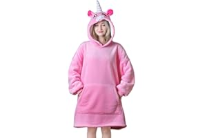 Queenshin Oversize Felpa Coperta Indossabile con Cappuccio Unicorno Rosa, Coperta con Maniche Oversize Sherpa Calda e Confortevole in Pile per Donna, Taglia Unica