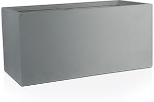 IDEALIST 60cm Large Trough |Grey Reinforced Stone Rectangular Planter | Garden Planters with Drainage Holes L60 W30 H30 cm, 35 litres