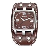 Mode Sport Cuff Uhr Rechteckiges Zifferblatt PU Leder Breites Uhrenarmband Quarz Herrenuhren Armbanduhren für Herren, Braun