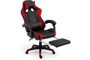 BAKAJI Sedia Poltrona Gaming Scrivana Ufficio Casa in Ecopelle Schienale Reclinabile Cuscino Lombare Poggiatesta Rotazione 360 Gradi Direzionale Altezza Regolabile 5 Ruote con Poggiapiedi (Red)