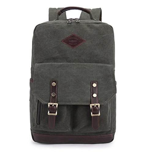 Aidonger Unisex Vintage Canvas und Leder Rucksack Daypack Laptoprucksack(14 Zoll)