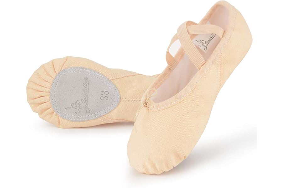 Soudittur Ballet Shoes Girls Dance Slippers Canvas Gymnastic Yoga Shoes Split Sole Canvas Flat for Kids and Adult (Please Choose One Size Smaller)