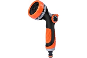 MixcMax Garden Hose Spray Gun Multifunction - Watering Gun Hose Pipe Spray Gun with 10 Patterns High Pressure Water Gun for Plant Watering Car Pet Washing Sidewalk Cleaning Gardens Home, Orange