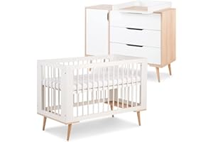 Mon Mobilier Design Sofie Ensemble Commode à Langer et lit bébé Style scandinave 120X60 Blanc