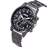 Deloito Herren Mode Beiläufig Edelstahl Legierung Fall Runden Uhren Beschichtetes Glas Analog Quarz Armbanduhr (Schwarz)