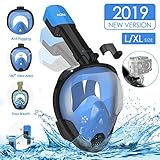 AGM Masque de Plongée sous-Marine, Masque Snorkeling Intégral Plein Visage 180° Visible, GoPro Compatible, Facile à Respirer, Dual Tuba Anti-buée Anti-Fuite pour Enfants Adultes