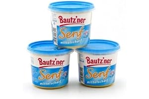 BAUTZ'NER Senap medelvass – set om 3 (3 x 200 ml) hinkar medelskarp senap – Original Bautz'ner recept sedan 1955 – utan tillsats av konserveringsmedel och smakförstärkare – senap