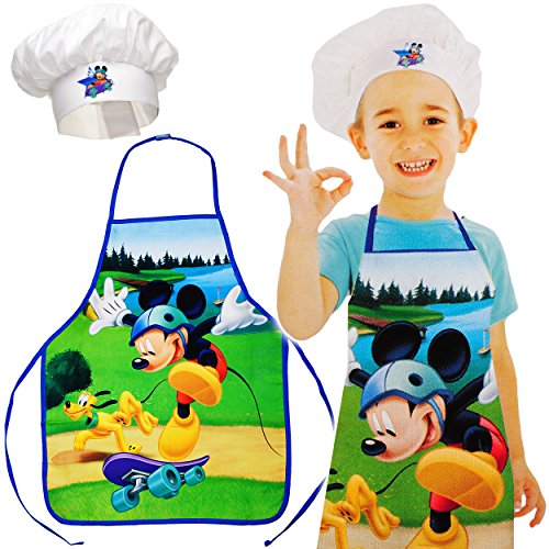 alles-meine.de GmbH 2 TLG. Set: Kinderschürze + Kochmütze -  Disney - Mickey Mouse & Hund Pluto  - Größenverstellbar - fleckabweisend - Schürze / Mädchen & Jungen - beschichtet..