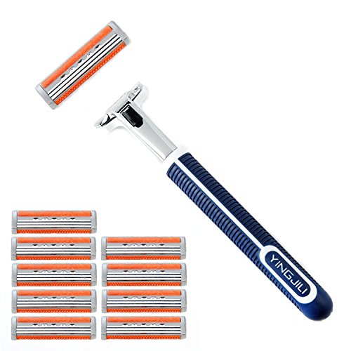 3 Blades Razor System for Man Shaving, 1 Handle + 10 Cartridges