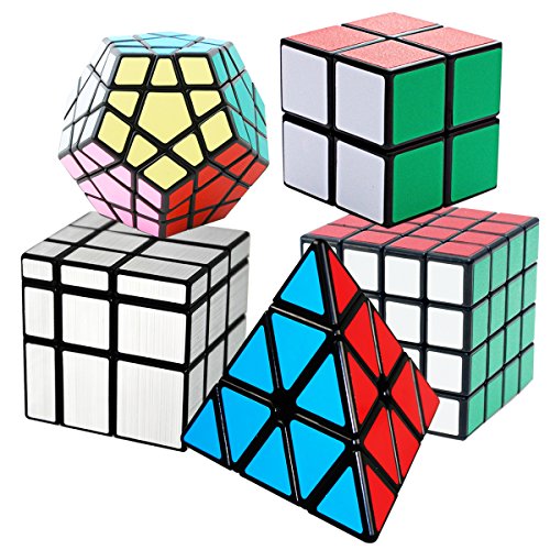 COOJA Cubo Mágico Pack, Speed Magic Cube 2x2x2 + 4x4x4 + Pyraminx + Megaminx + Cubo Espejo, Velocidad Rompecabeza Cubos con Easy Turning