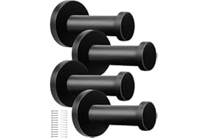 WJUAN 4 Pièces Crochets Muraux Ronds Noirs, Crochet Mural en Acier Inoxydable de 53 mm for Hanging Objects in Kitchen, Bathroom and Master Bedroom