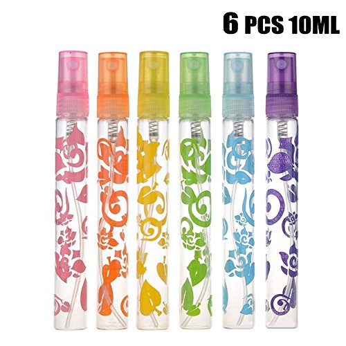 JaneDream 6 Pcs 10ml Crystal Cut Glass Perfume Spray Empty Bottles Travel Size Easy to Carry
