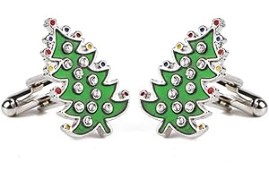 SHIPITNOW Boutons de Manchette Noel - Boutons de Manchette Sapin de Noël Vert et Argent - Boutons de Manchette Homme Réveillon - Vendu par Paire
