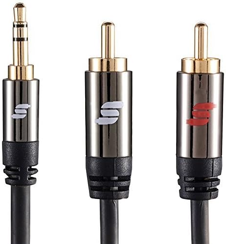 Sinseader two pack 6.6ft 3.5mm to 2RCA Audio Auxiliary Stereo Y Splitter Cable Male to Male input amplifier or receiver use RCA jacks for audio(KST2R02-6.6FT*2)