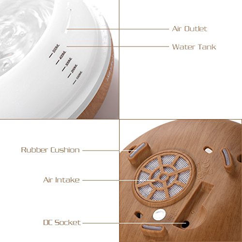 ISELECTOR 500ml Glas Aroma Diffuser/Diffusor Ultraschall Luftbefeuchter Duftzerstäuber mit 7 LED Farbwechsel und Timer für Aromatherapie und ätherische Öle Holz - 5