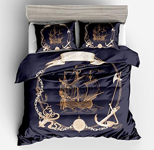Corsair 3D Navigation Bedding Sets for Kids,3 Piece King Duvet Cover Set ,With hide Zipper 1 Duvet Cover+2 Pillow Shams