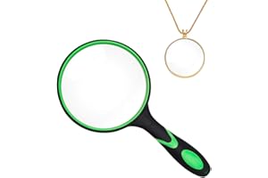 ‎QICHENG&LYS Lupe 3X Handleselupe, mit rutschfestem, weichem Griff, zum Lesen von Büchern geeignet, Halskette (Lupe), Beobachtung von Insekten und Hobbys, Unterrichtswissenschaft (Grün Plus Halskettenlupe)