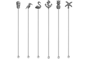 BAMI-LEE HOUSE Stainless Steel Swizzle Stick, 6 pcs Coffee Beverage Stirrers Drink Stirrers, Stirrer Reusable Fit for Mixing Cocktail, Whiskey Hot Cocoa,Creamer (Ancient silver)
