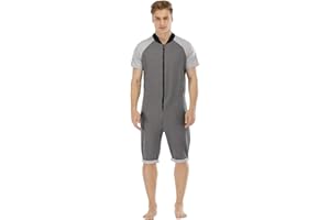 QIYUANT Combinaison Pyjama Court Hommes Grenouillères a Capuche Manches Courtes Short Été Confortable Zippé Adulte Une Piece Homewear Survêtement Onesie