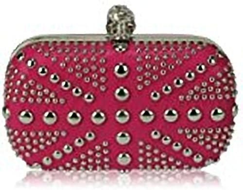 Fuchsia Studded Clutch Bag With Crystal-Encrusted Skull Clasp