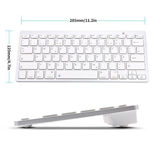 BORIYUAN Ultra dünn Bluetooth 3.0 Wireless Tastatur(Qwertz) Kabellose Deutsche Keyboard für IPad, iPhone, Samsung Galaxy Tab, Galaxy Note, Smartphones. Kompatibel mit allen iOS, Android, Mac, und Windows Geräten. Weiß - 8