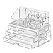 Organised Beauty 2 Piece Clear Acrylic Makeup Storage / Jewellery / Cosmetic / Nail Polish / lipstick Organiser Display Stand 3 Drawers |19 Sections | High Grade 3mm Acrylic