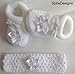 Baby Girls White Flower Christening Socks Booties & Crochet Heaband - In Gift Bag- 0-3 Months
