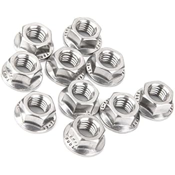 QUARKZMAN M10 X 1,25mm Esagonale Flangia Dado X 12pz 304 Acciaio Inossidabile Acciaio Seghettato Metrico Esagonale Block Dadi Per Tubazioni, Automobile Motori, [Argentato - Foto 5