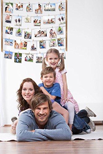Love-KANKEI Bilderrahmen Collage Fotorahmen Holzbilderrahmen in Wäscheleinenoptik mit 30 kleinen Holzklammern, 2+1 Kombination - 3
