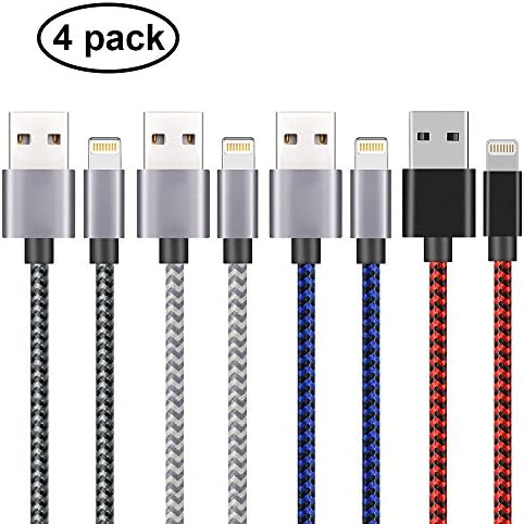 Gulf Y[4Pack-3M ] Lightning Cable, iPhone Charger Cable Nylon Braided iPhone 6 Charger Cable Charging for iPhone 7/7 Plus/6s/6s Plus/6/6 Plus/5/5S/5C/SE, iPad 4, iPad Air 1/2, iPad Mini 1/2/3 (Gulf Y - 4 Pack 3M)