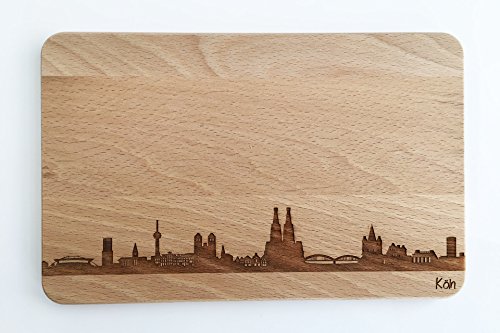 Brotzeitbrett Köln Skyline | Frühstücksbrettchen aus Buche | Holz Schneidbrett | Geschenk mit Gravur | Frühstücksbrett | Nordrhein-Westfalen (ohne persönlicher Gravur)
