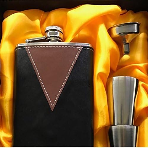 Shot Flask Gift Set with Black Type 7oz Leather Wrapped Stainless Steel 304 Hip Flask with 2 Shot Glass &amp; 1 Flask Funnel
