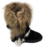 Qualitativ hochwertig OOG Boots Fell Pelz Langstiefeln echtes Leder Schuhe Winterstiefeln Boot Qualitätsschuhe (36 EU, Schwarz)
