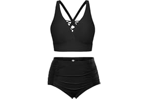 Hanna Nikole Women's Plus Size High Waist Bikini Set Push Up Swimsuit Ruched Tummy Control Swimwear Two-Piece Swimsuit