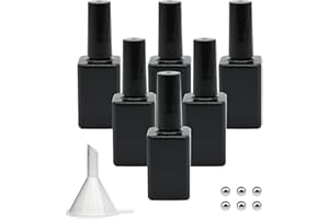 Agidea Leere Nagellackflaschen mit Pinsel, 15 ml leere Gelpolitur-Flaschen, schwarz, blickdicht, quadratisch, Glas, nachfüllbar, mit Mischkugeln & Trichter, 6 Stück