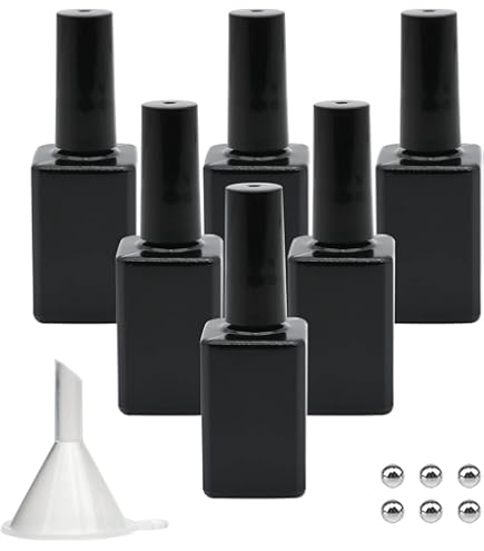 10 bottiglie vuote per smalto per unghie in vetro da 15 ml, con pennello e tappo nero, riutilizzabili, per nail art e creare il proprio smalto