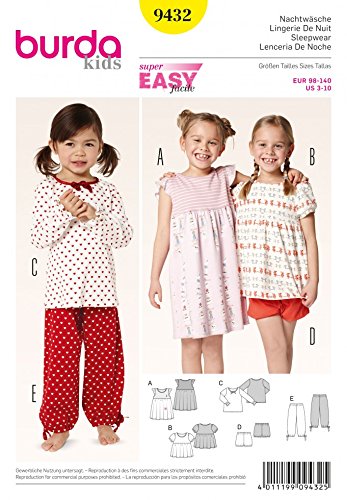 BurdaChildren's Easy Sewing Pattern 9432 - Pyjamas & Night Dress