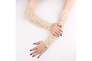 WAMBERE Manches de Refroidissement pour Femmes,Manches Longues,en Dentelle,Protection Solaire,Manches en Dentelle,Manchettes,Gants,Gants de vélo,Gants de coude,Gants pour Cyclisme,Course,Golf,Conduite,Beige