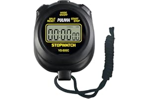 PULIVIA Stopwatch Timer with Countdown, Simple Operation Digital Stop Watch for Sports, Countdown Alarm, Button Sound, Replaceable AAA Battery, Black
