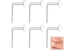 Aradoea 20g 0.8mm L-Shaped Acrylic Nose Stud Clear Nostril Septum Retainer Jewelry Keeper Rings Small Flexible L Shape Bend Hide Piercing Flat Nose Lip Ear Tongue Hoop
