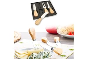 ANTEVIA MATÉRIAUX ANTEVIA - Juego de 4 cuchillos de queso de acero inoxidable y mango de madera, más de 10 modos, cuchillo de corte de queso para cortar queso (Koet)