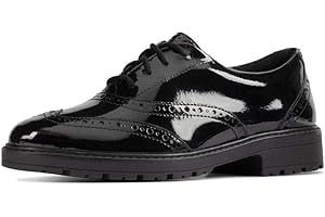 Clarks Mocassini Scala Lucidi da Ragazza | Silhouette Senza Tempo | Plantare in Schiuma Morbida | Tecnologia di Controllo degli odori | Ampia vestibilità Disponibile, Nero