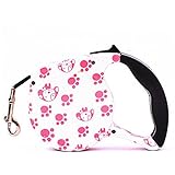 UEETEK Einziehbare Hundeleine Training mit Taste Lock komfortable ergonomische Griff für kleine und große Hunde (rosa Pfote)