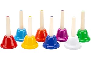 CeleMoon Hand Bells for Beginner - 8 Note Colorful Metal Handbells with Handle - Educational Teaching and Learning Music Instruments