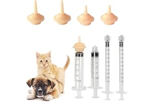 AIYVELU 8pcs tétines originales avec seringue, tétines en silicone pour chatons et chiots, tétines réutilisables pour chiots et chatons, parfaites pour les petits mammifères