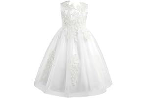 iEFiEL Floral Lace Flower Girls Dress Kids Embroidered Wedding Pageant Bridesmaid Dress Christening Communion Ball Gown