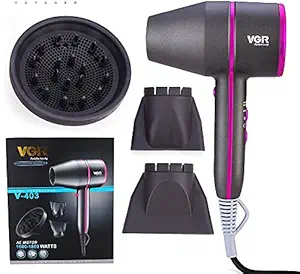VGR V-403 Professional Hair Dryer 1600-1800W 3 Heat Setting (Hot/Cool/Warm) comes with Diffuser, Concentrator, Overheating Protection, Independent Cool Shot Button & Detachable Air-inlet Grill