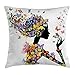 Produktbild Butterflies Decoration Throw Pillow Cushion Cover, Girl Fashion Flowers with Butterflies Ornament Floral Nature Forest, Decorative Square Accent Pillow Case, 18 X 18 Inches, Multicolor